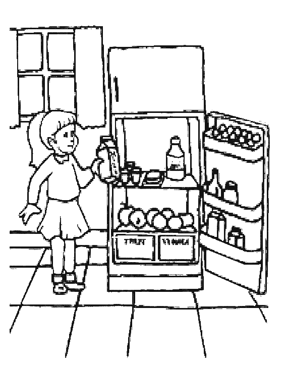 Coloriage d'une cuisine animée avec des ustensiles et des ingrédients