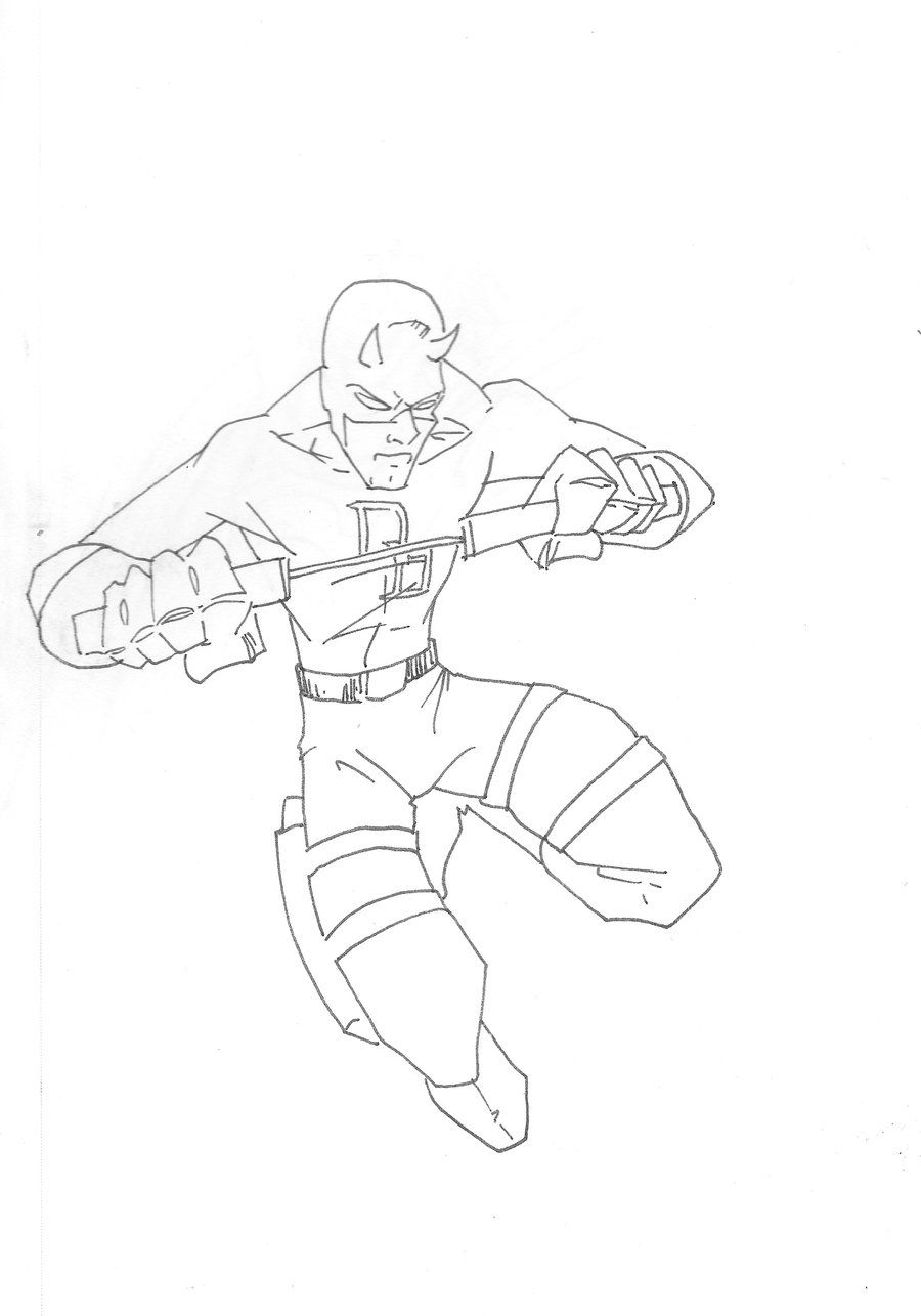 Coloriage de Daredevil en pleine action dans un décor urbain