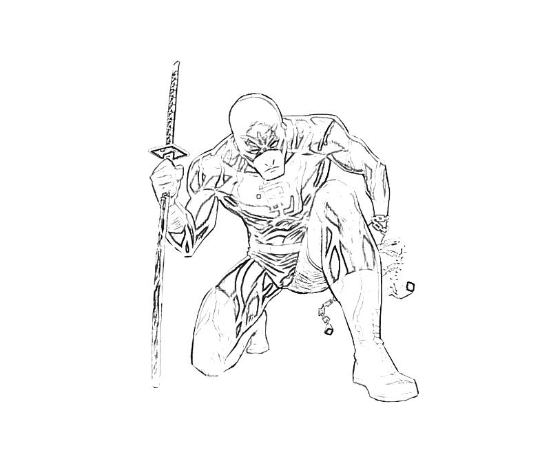 Coloriage de Daredevil en pleine action dans un décor urbain