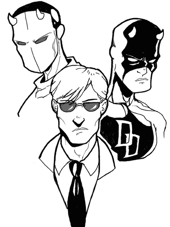 Coloriage de Daredevil en pleine action dans une ruelle urbaine