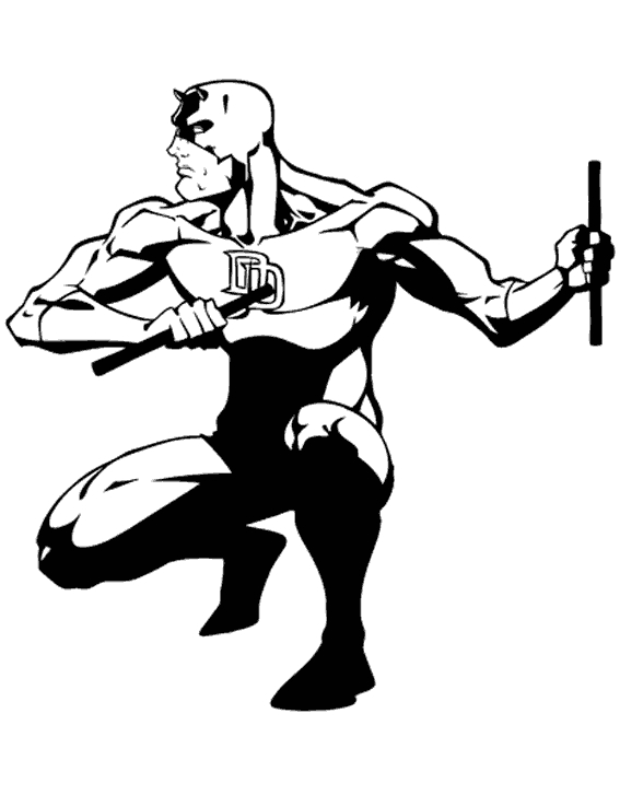 Coloriage de Daredevil en pleine action dans un décor urbain