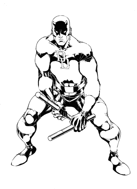 Coloriage de Daredevil en action dans un décor urbain