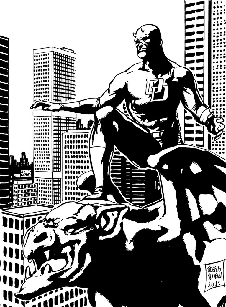 Coloriage de Daredevil en pleine action dans un décor urbain