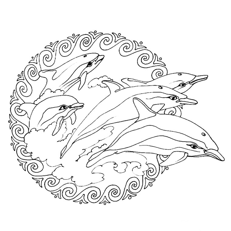 Coloriage d'un dauphin sautant au-dessus des vagues