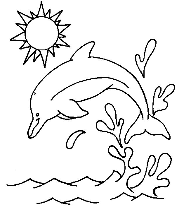 Coloriage d'un dauphin sautant dans les vagues