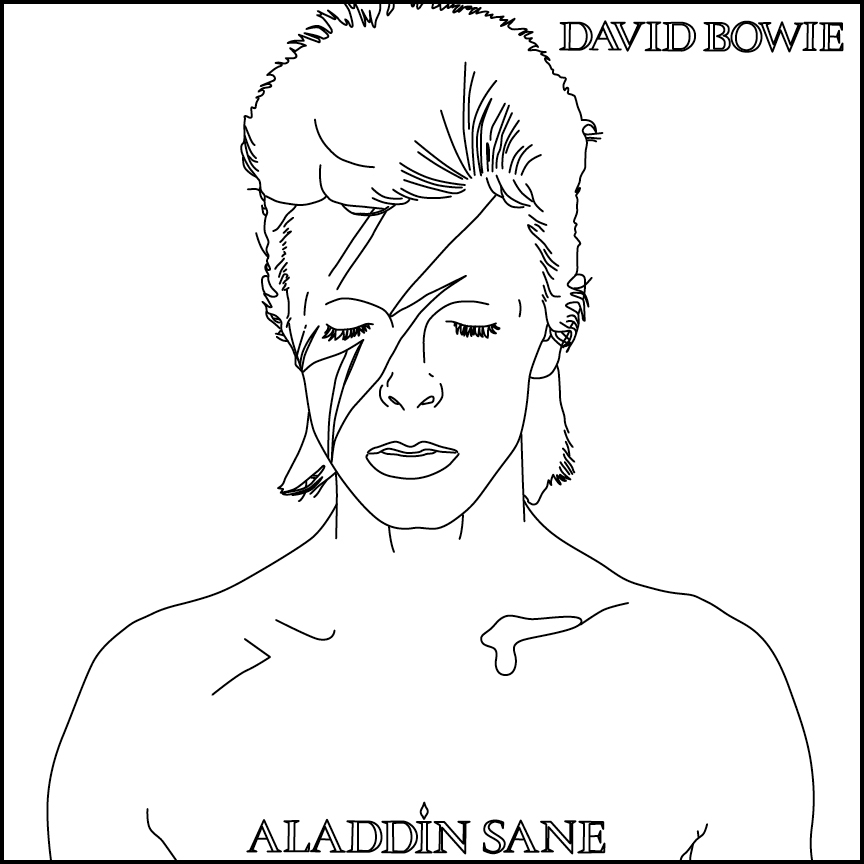Coloriage de David Bowie avec des éléments de rock iconiques
