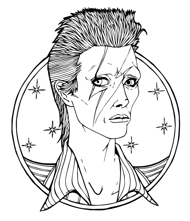 Coloriage de David Bowie en portrait avec une expression artistique