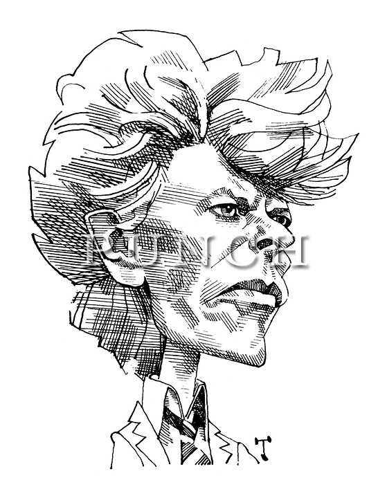 Coloriage de David Bowie en plein concert avec ses célèbres traits distinctifs