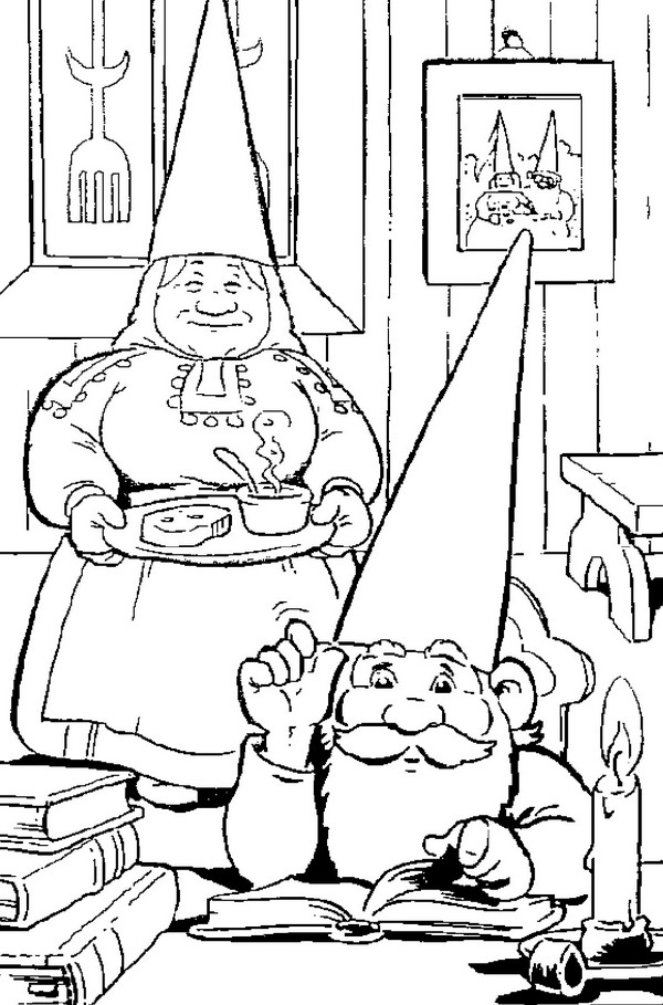 David le Gnome dans son jardin entouré de fleurs