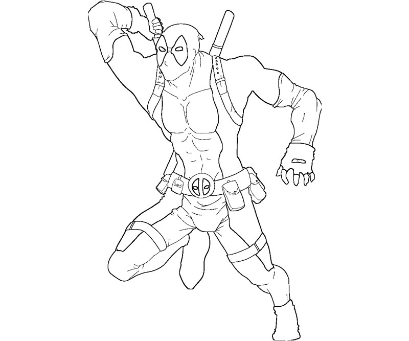 Deadpool en pleine action avec son épée et son humour