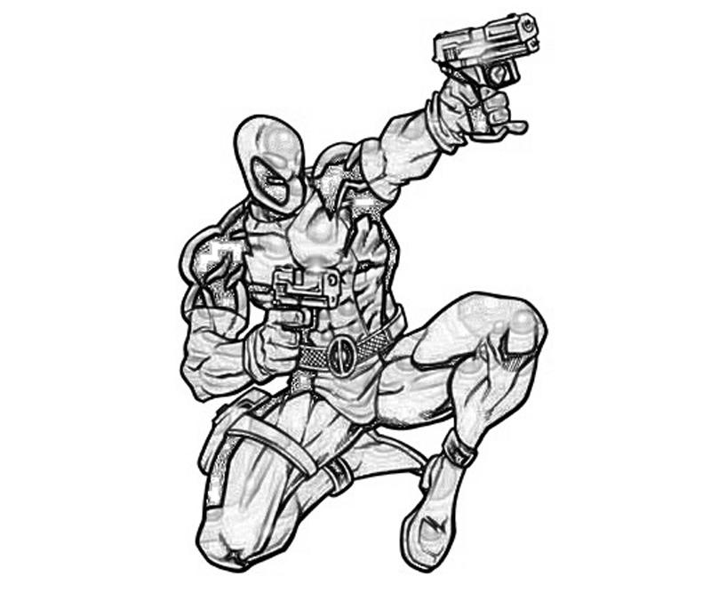 Deadpool en action avec son épée dans un décor urbain Deadpool en action avec son épée dans un décor urbain