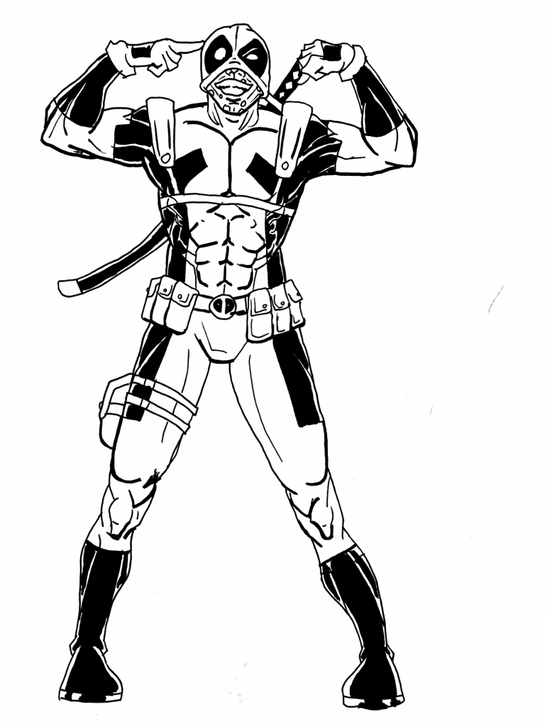 Deadpool en pleine action avec son katana Deadpool en pleine action avec son katana