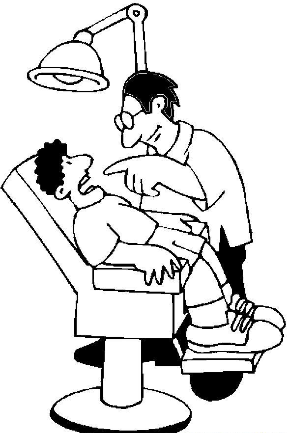 Coloriage d'un dentiste en pleine consultation avec un jeune patient