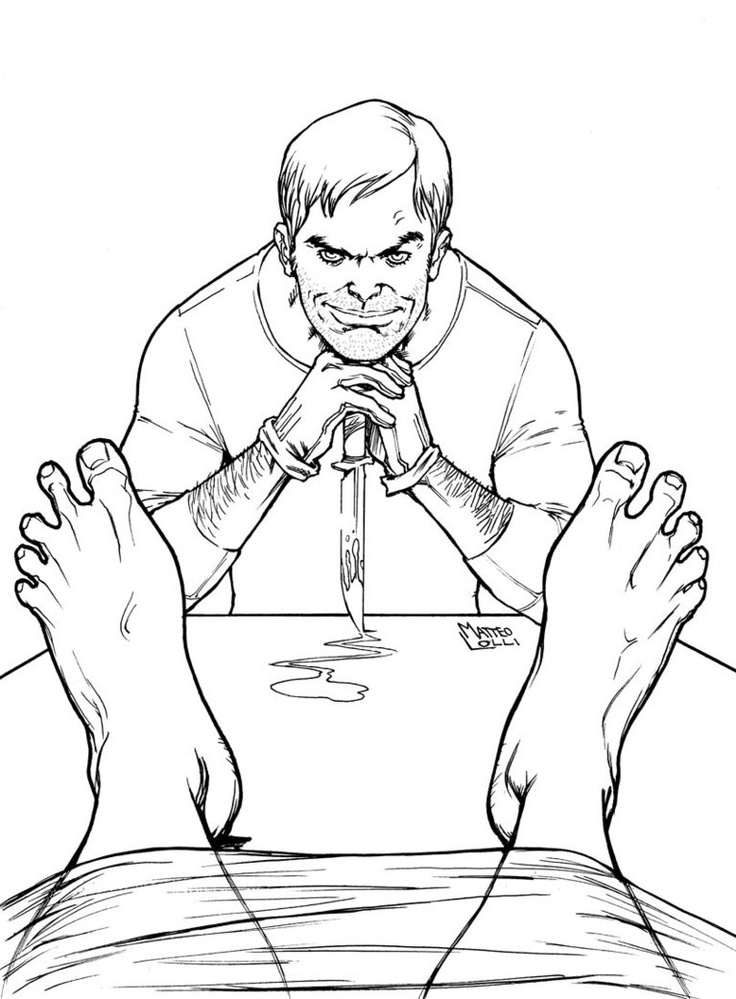 Coloriage de Dexter en train de travailler dans son laboratoire