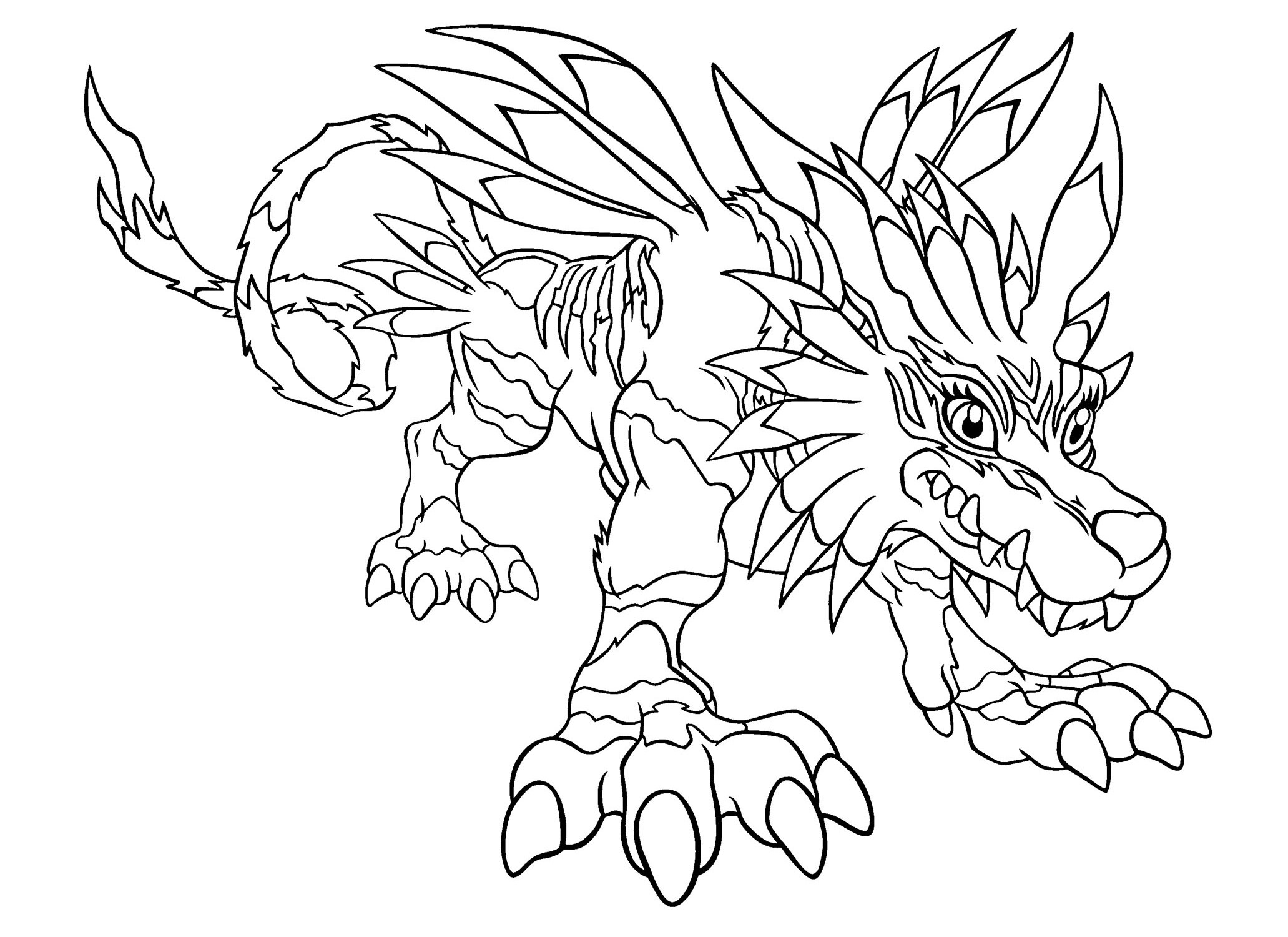 Coloriage de Digimon en pleine action dans un décor dynamique