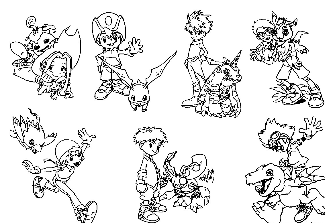 Coloriage de Digimon en pleine action dans un paysage dynamique