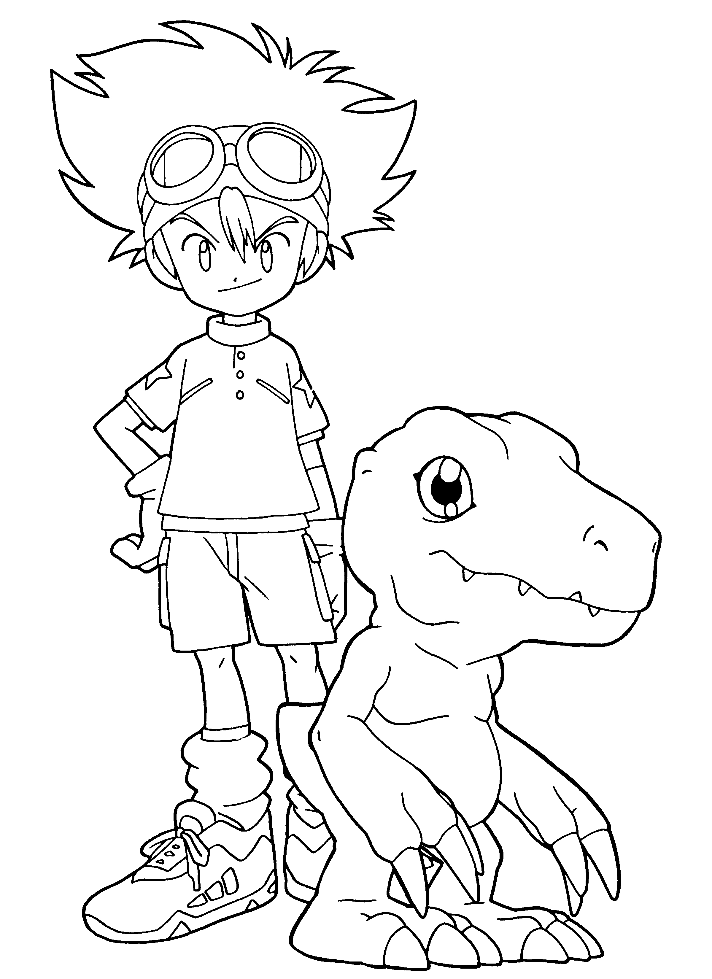 Coloriage de Digimon en pleine action dans un décor naturel