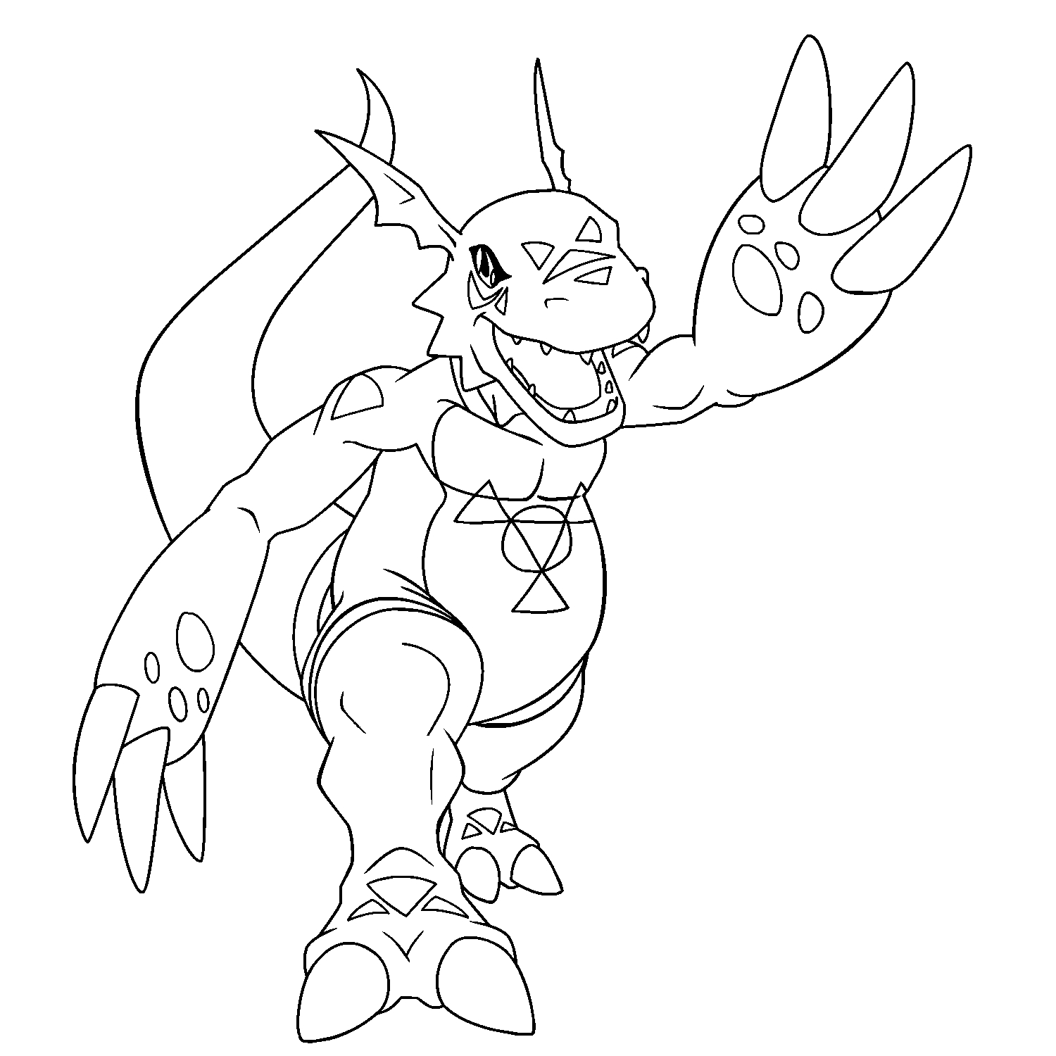 Coloriage de Digimon en pleine action dans un décor dynamique