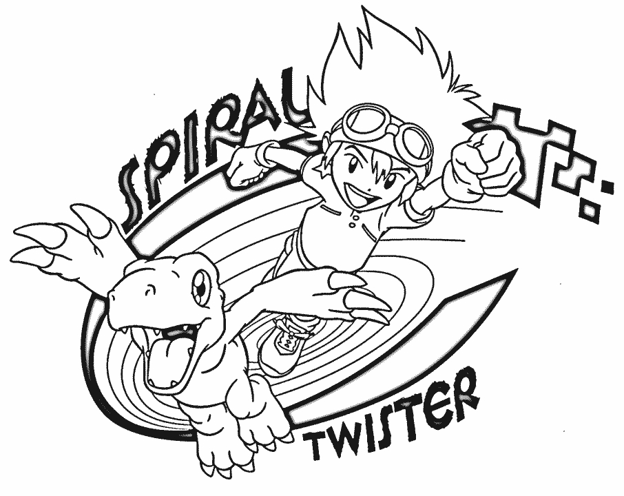 Coloriage d'un personnage Digimon en pleine action