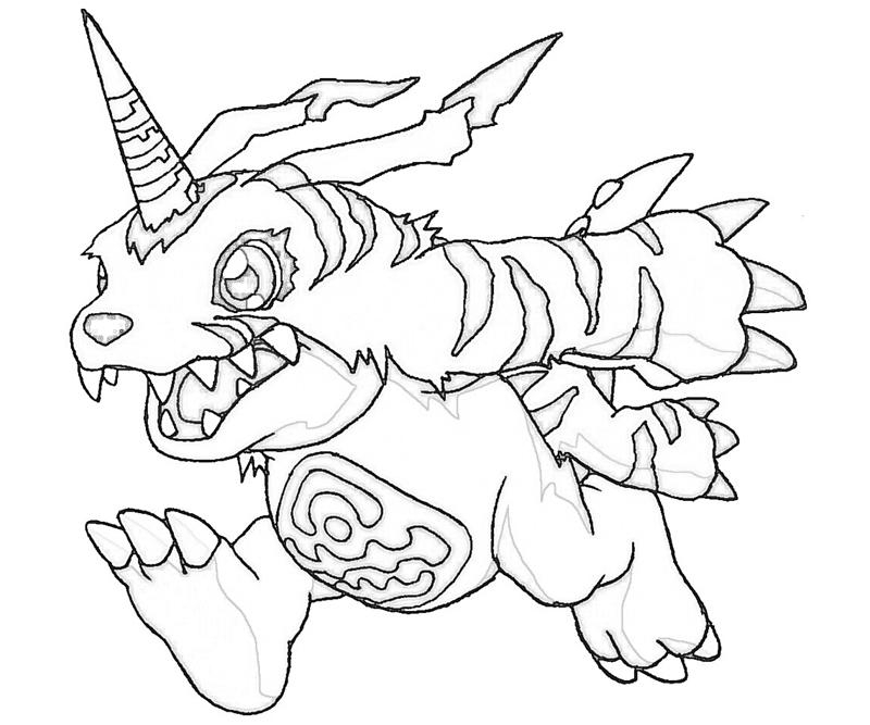 Un coloriage de Digimon en pleine aventure dans un décor animé