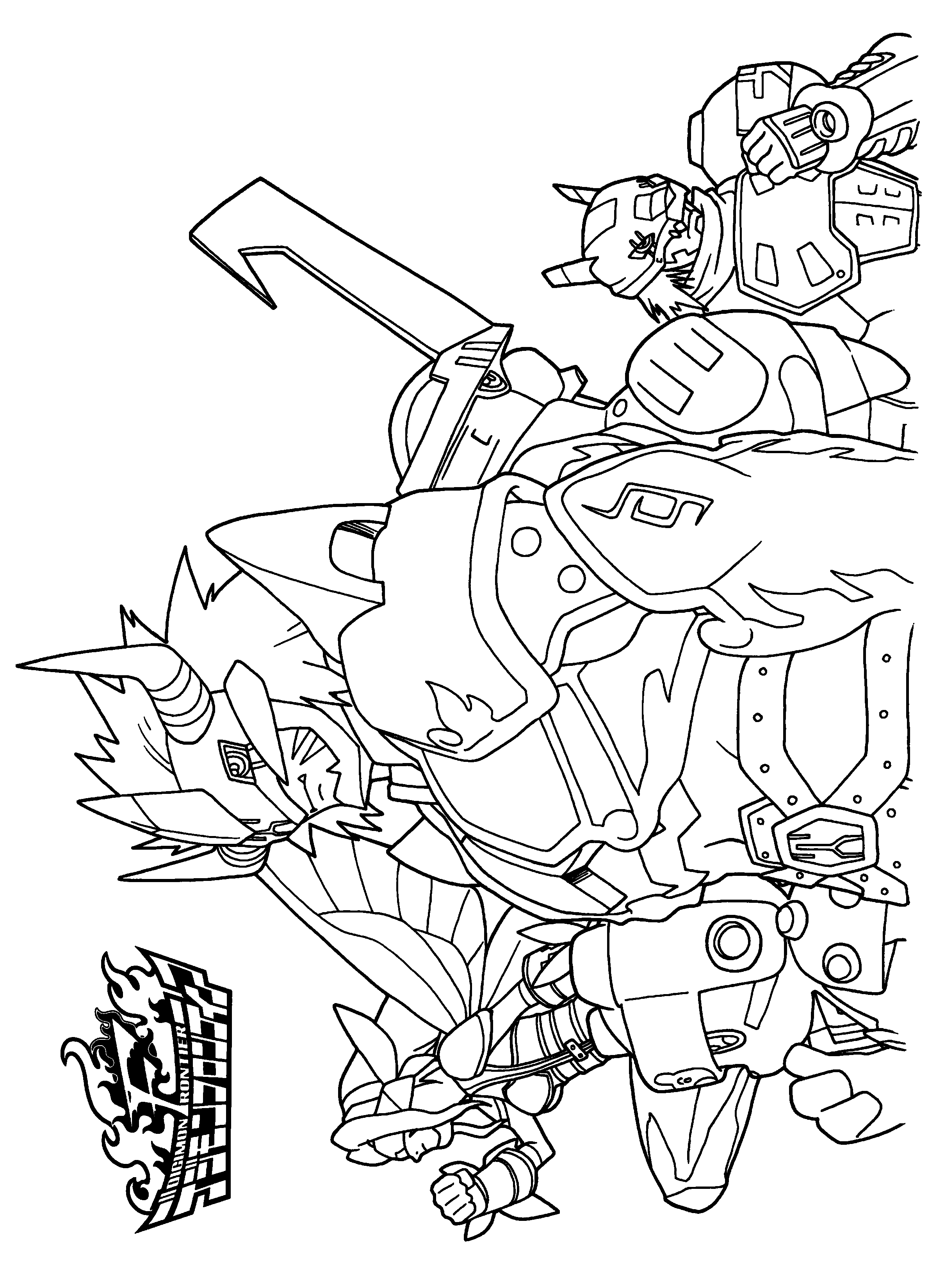 Coloriage d'un personnage de Digimon en pleine action