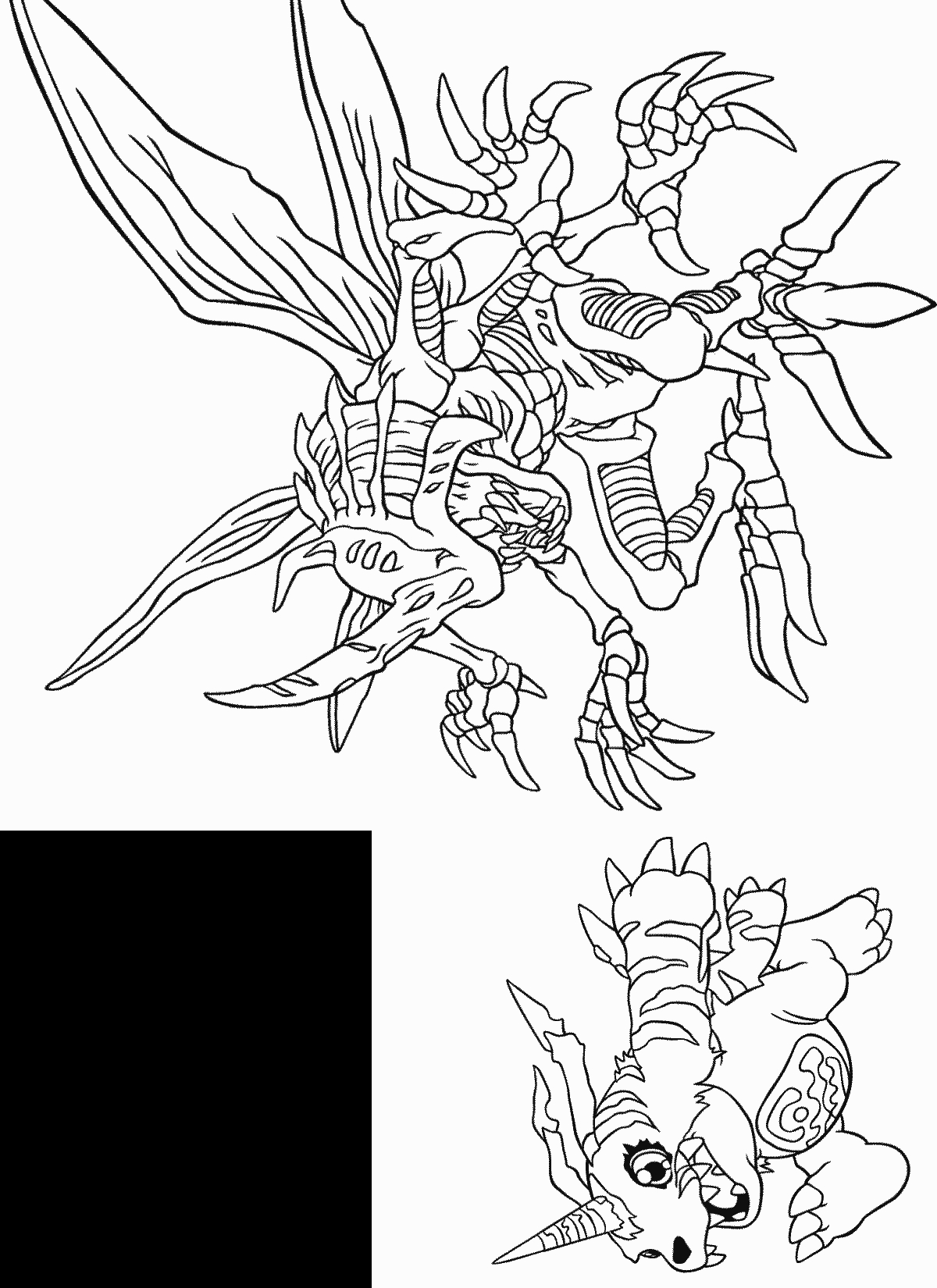 Coloriage d'un Digimon en pleine action dans un décor naturel