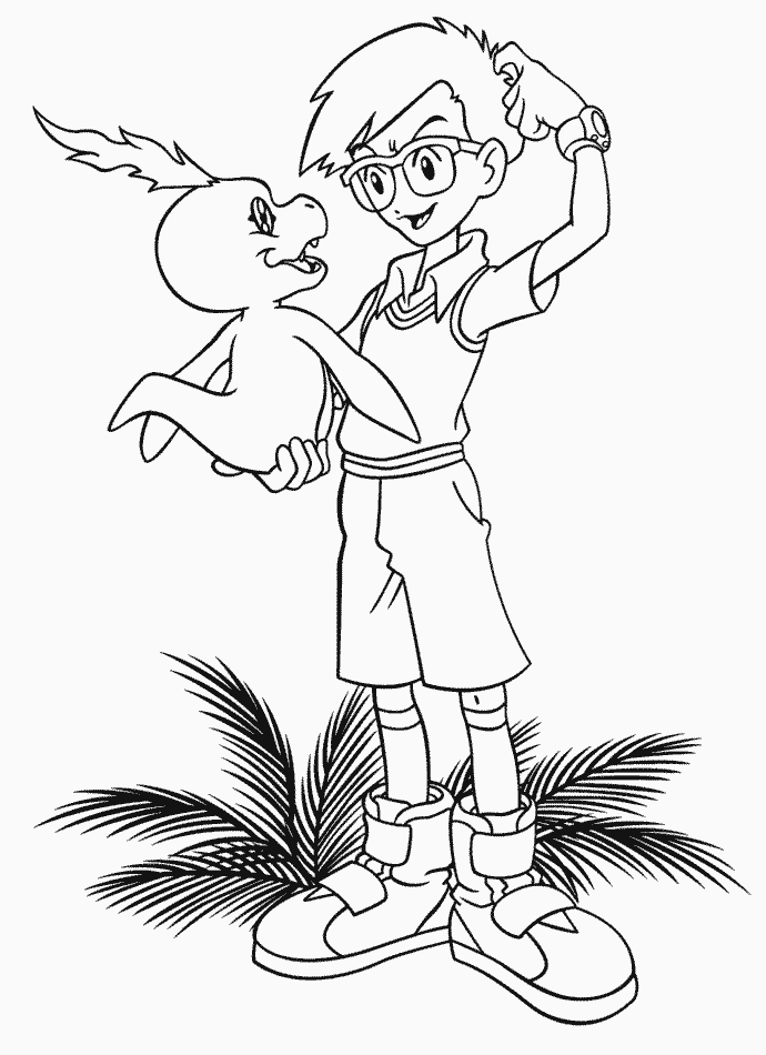 Scène de Digimon avec personnages et décor naturel Scène de Digimon avec personnages et décor naturel