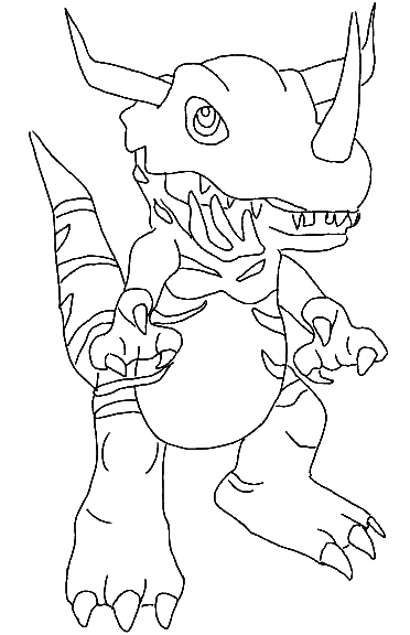 Coloriage d’un digimon en pleine action dans un décor naturel