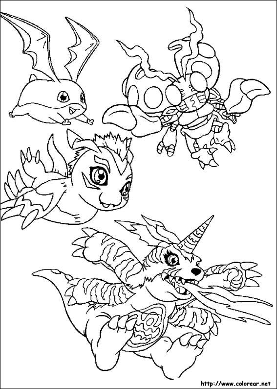 Coloriage d'un Digimon en pleine action dans un paysage dynamique