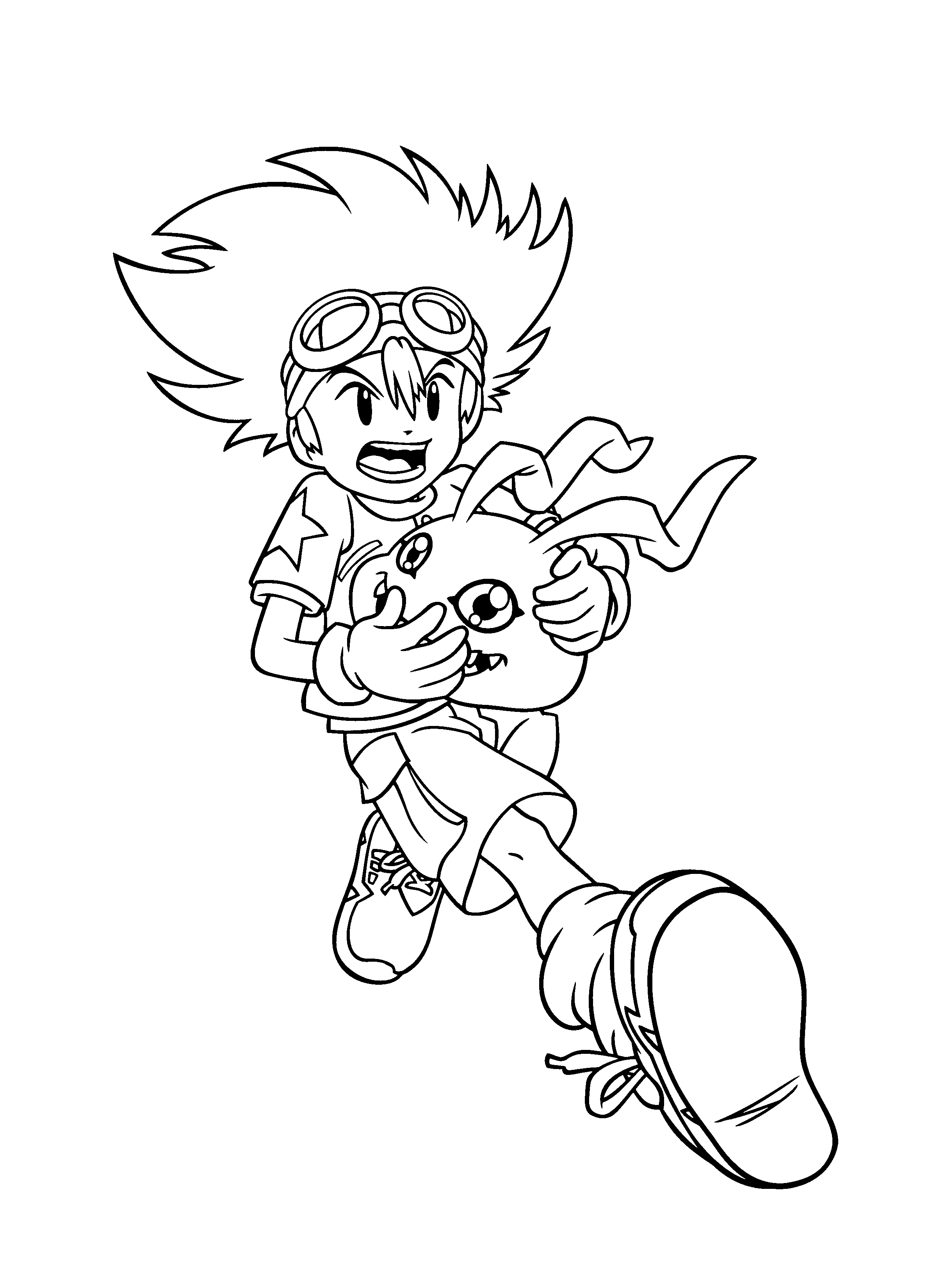 Coloriage de Digimon en pleine action dans un paysage dynamique Coloriage de Digimon en pleine action dans un paysage dynamique