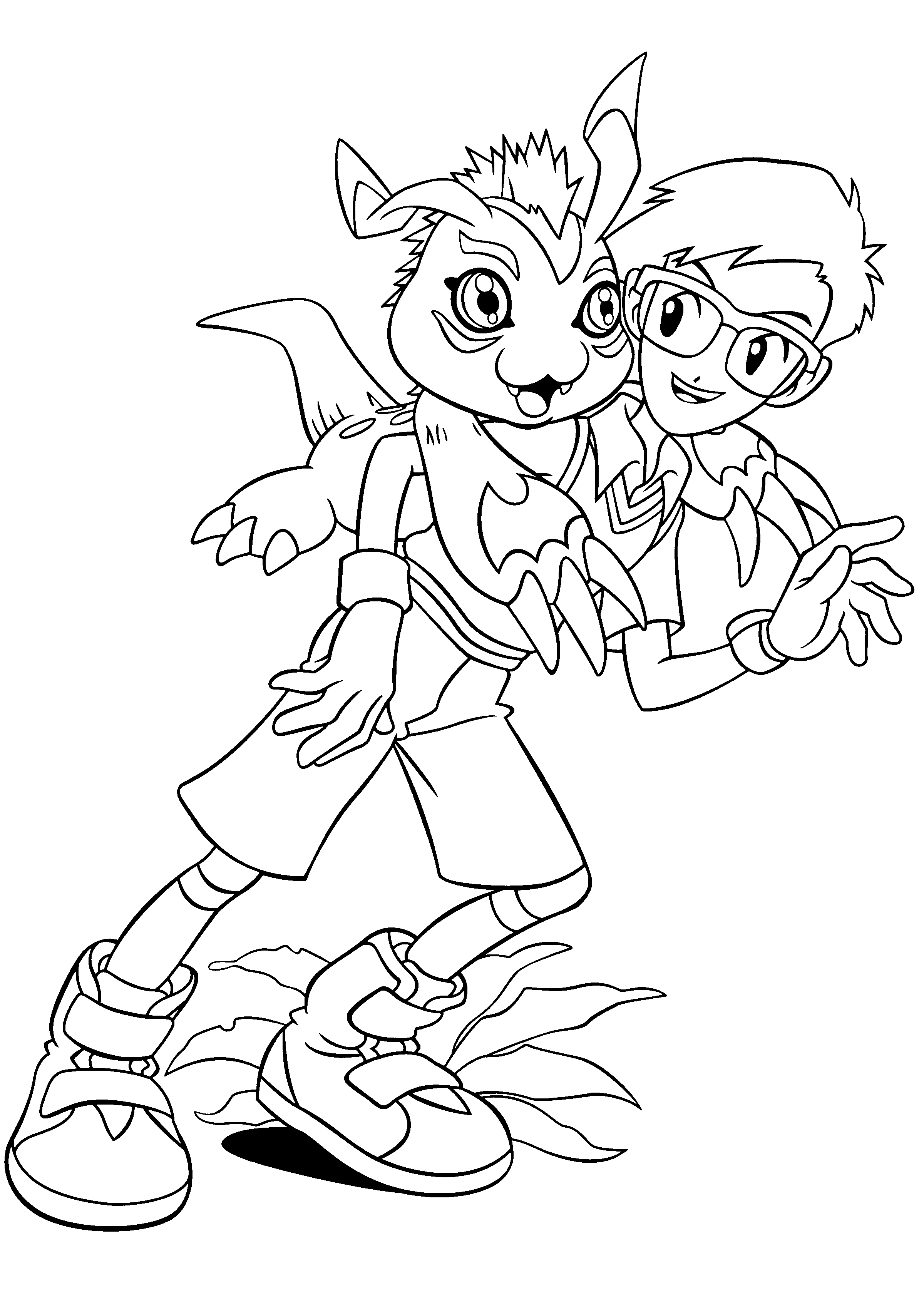 Un digimon en pleine action sur un fond dynamique