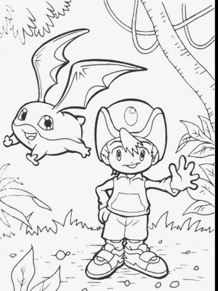 Coloriage de Digimon en pleine action dans un décor dynamique