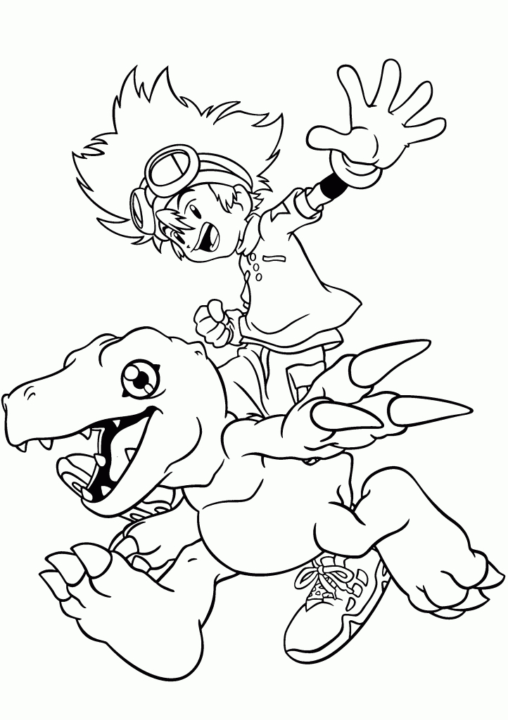 Coloriage d'un personnage de Digimon en pleine action