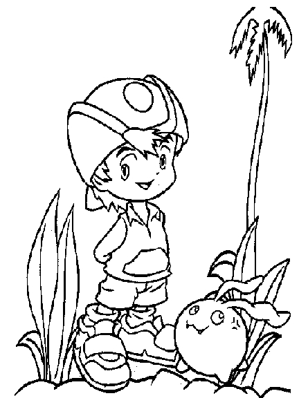 Un digimon en pleine action dans un décor stylisé