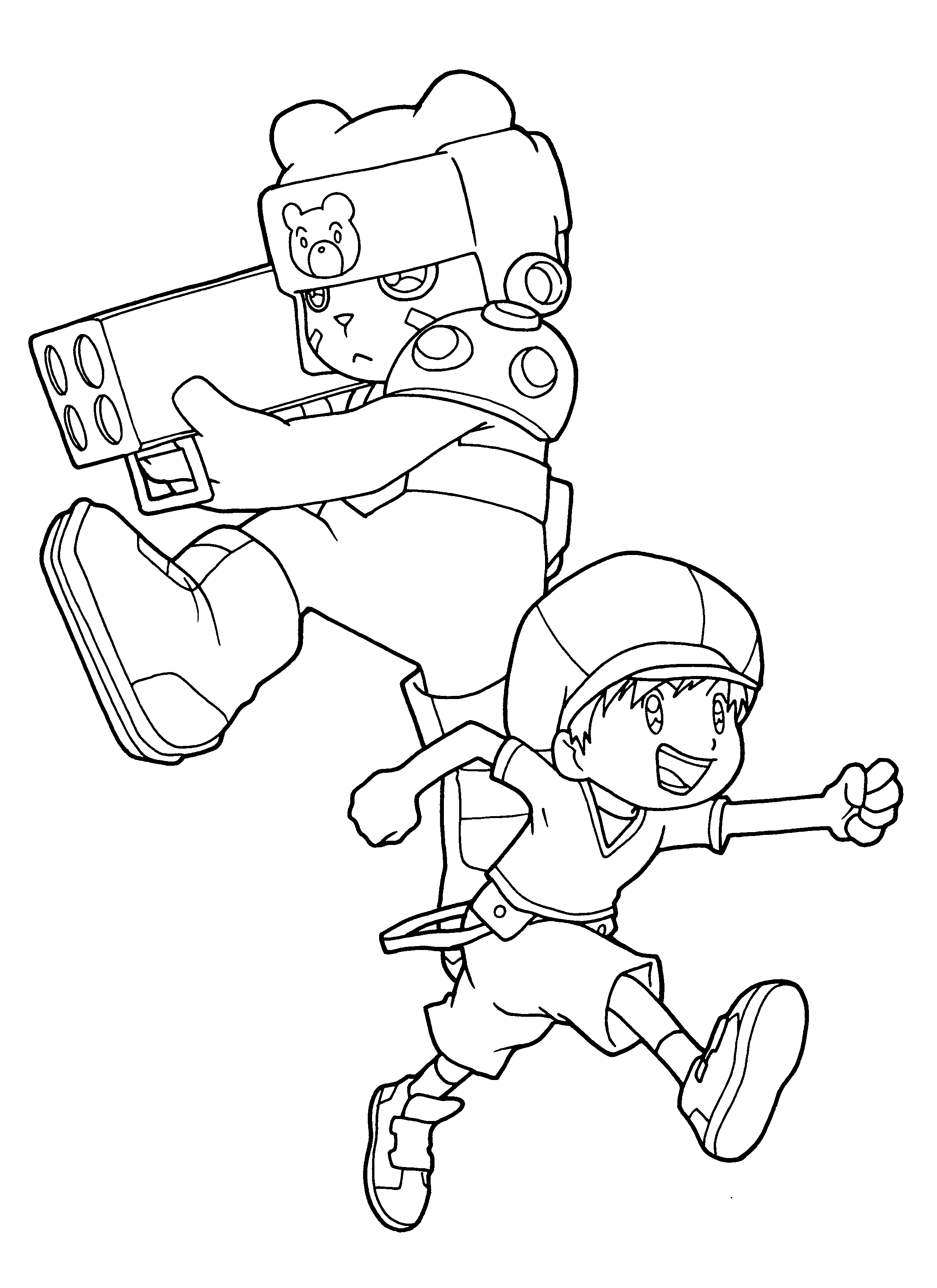 Coloriage de Digimon dans un paysage d'aventure