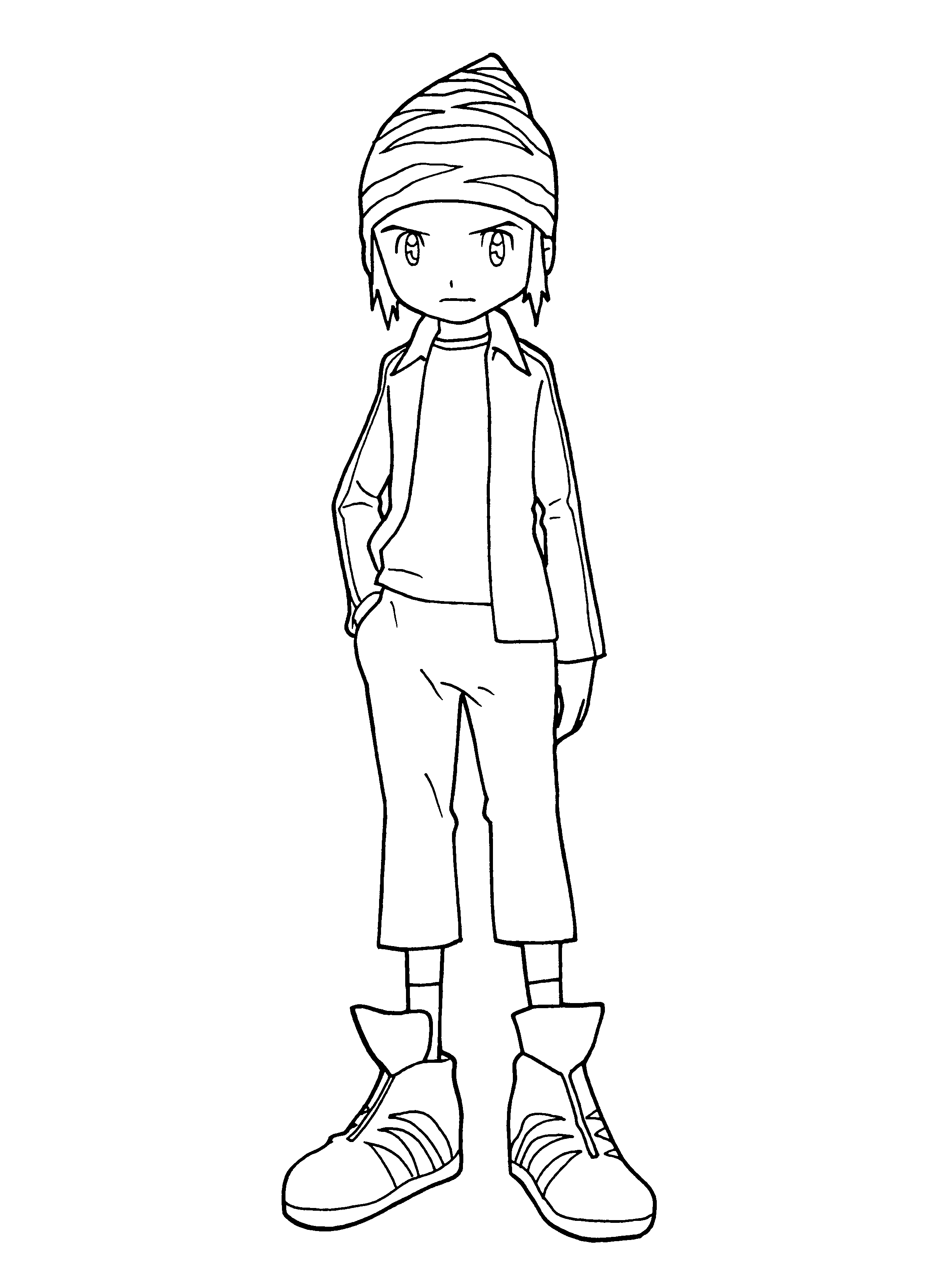 Coloriage de Digimon en pleine action sur un fond dynamique