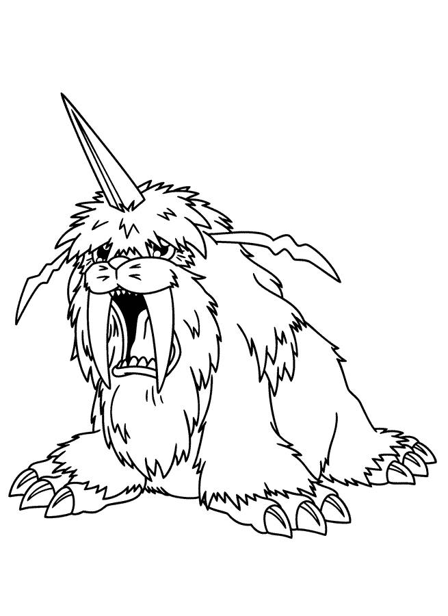 Coloriage d'un personnage de Digimon en pleine action dans un décor stylisé