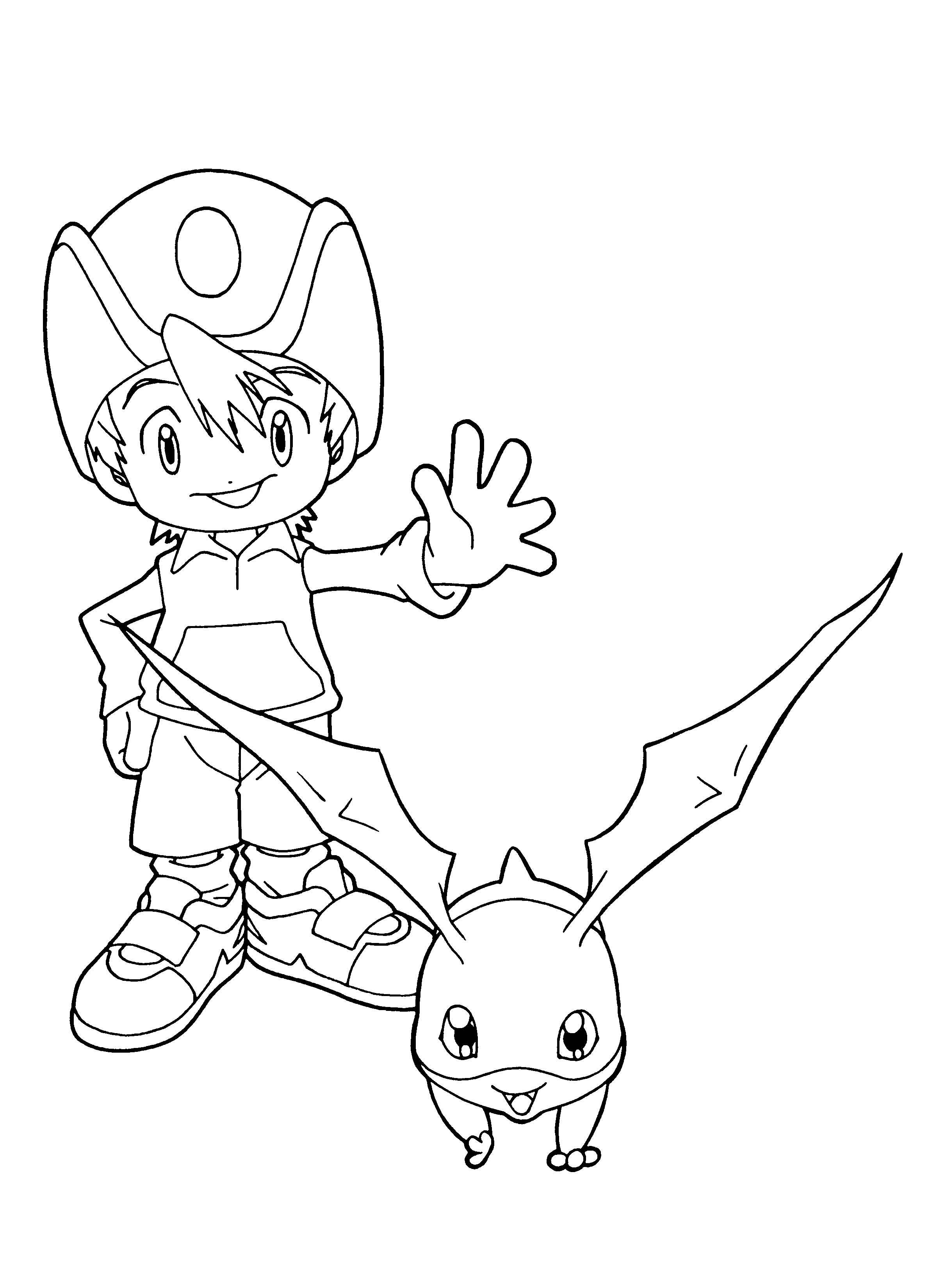 Un digimon en pleine action sur un fond dynamique