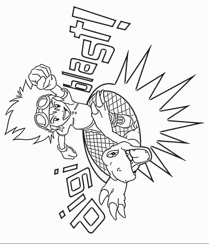 Coloriage d'un Digimon en pleine action dans un environnement dynamique
