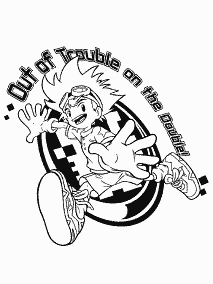 Coloriage d'un personnage de Digimon en pleine action dans un décor dynamique