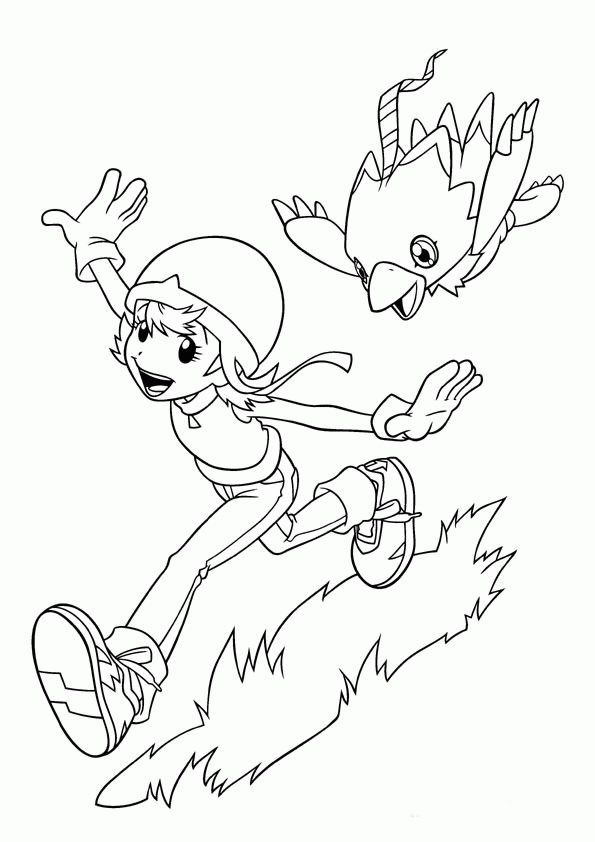 Un dessin de digimon en pleine action dans un décor dynamique