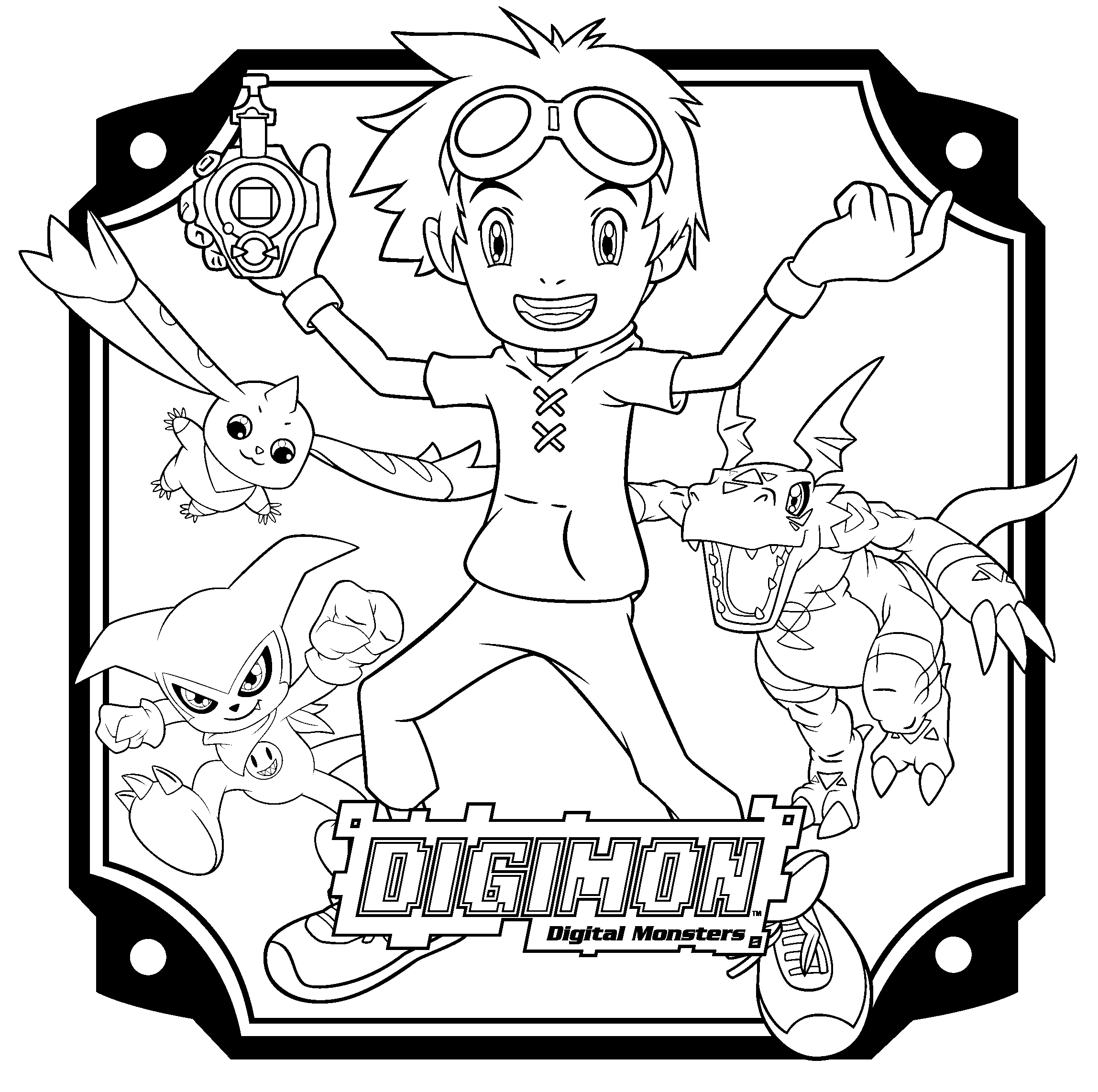 Coloriage de Digimon en action dans un paysage naturel