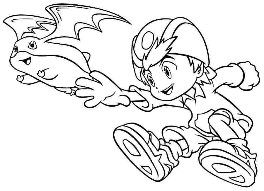 Coloriage de Digimon en pleine action dans un environnement dynamique
