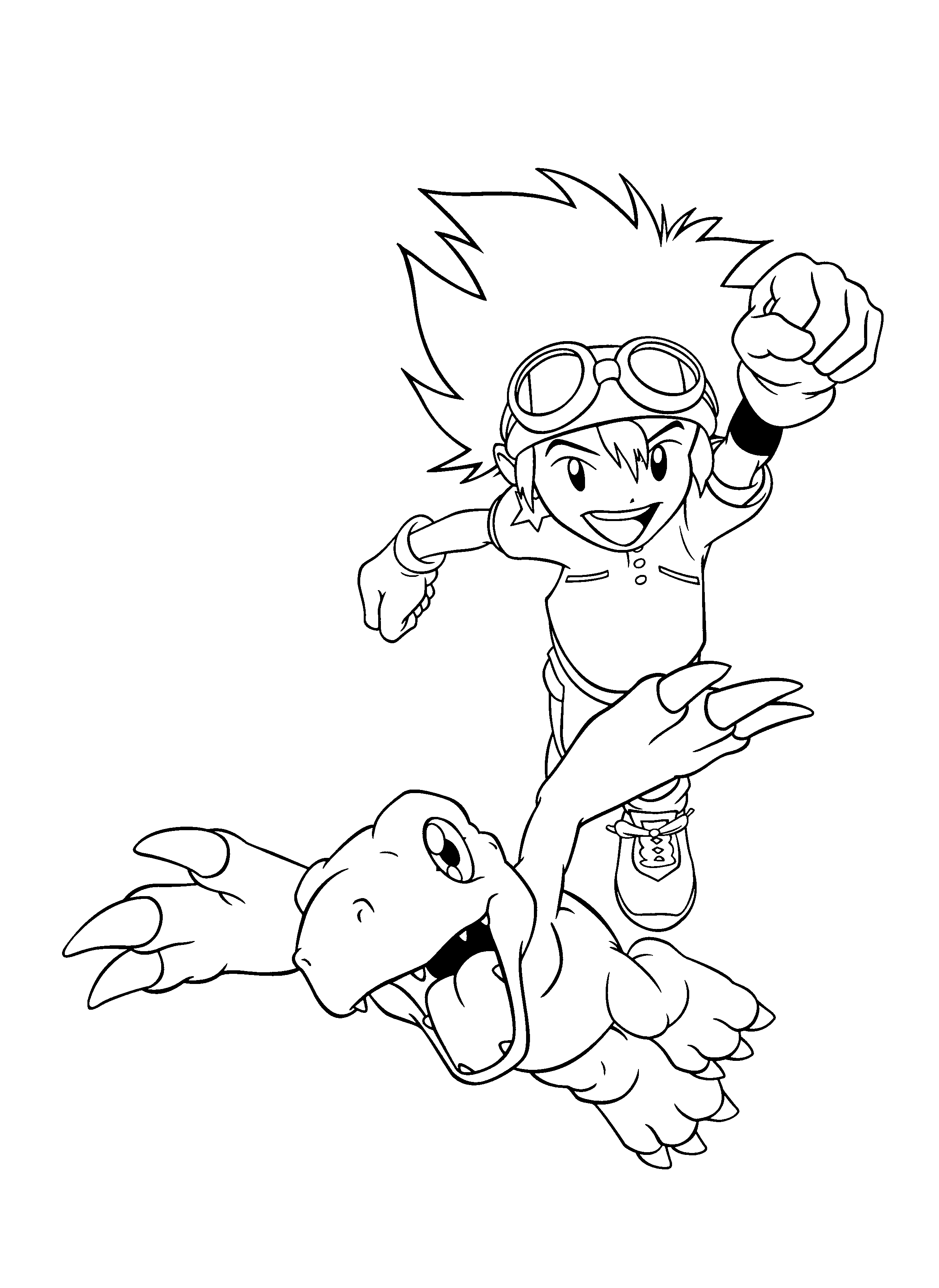Coloriage de Digimon en pleine action dans un décor dynamique