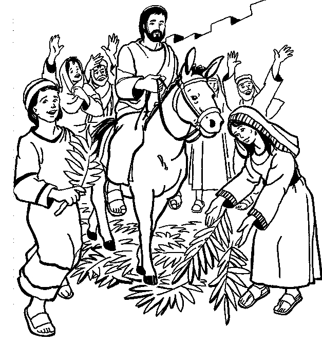 Scène de célébration du dimanche des rameaux avec des personnages et un décor naturel Scène de célébration du dimanche des rameaux avec des personnages et un décor naturel