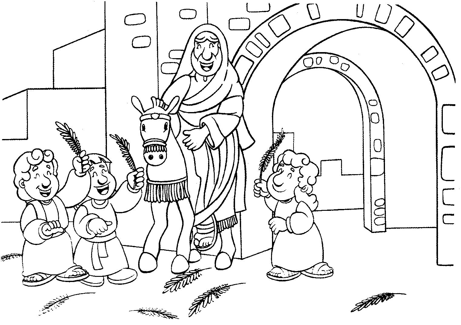 Scène du dimanche des rameaux avec des enfants et des palmes Scène du dimanche des rameaux avec des enfants et des palmes