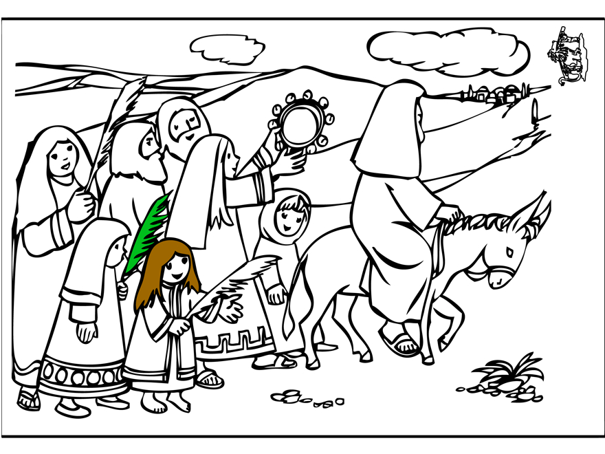 Coloriage du dimanche des Rameaux avec des enfants et des palmes Coloriage du dimanche des Rameaux avec des enfants et des palmes