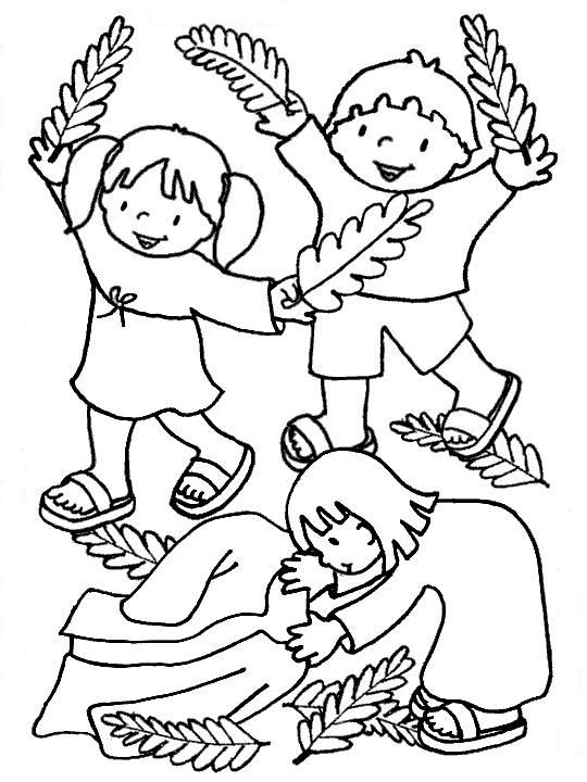 Coloriage de la procession du Dimanche des Rameaux avec des palmes Coloriage de la procession du Dimanche des Rameaux avec des palmes
