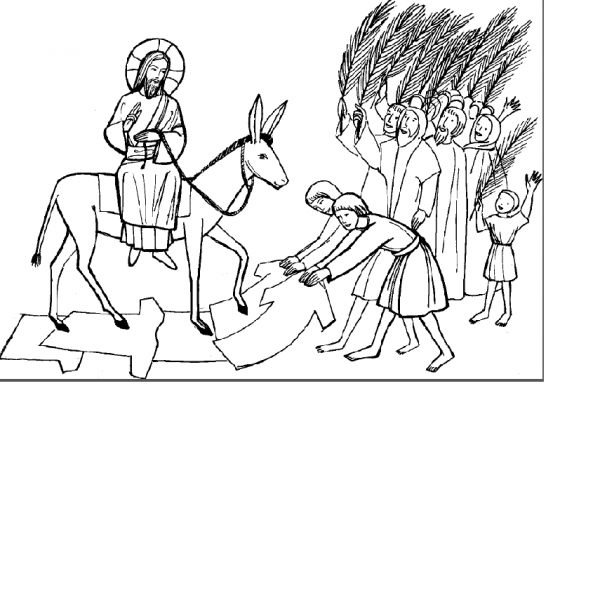 Scène de dimanche des Rameaux avec des enfants portant des rameaux Scène de dimanche des Rameaux avec des enfants portant des rameaux