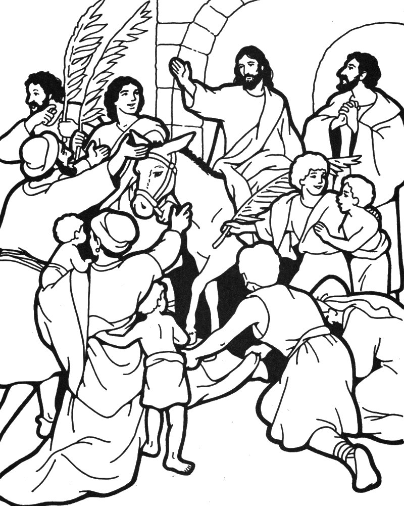 Scène du dimanche des Rameaux avec des enfants et des palmes